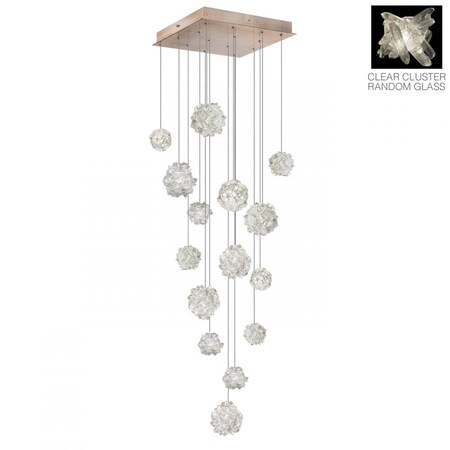 Fine Art Lamps Natural Inspirations  Pendant, Square, 15-Light, LED, Quartz Cluster Glass, Gold-Toned Silver Leaf C 853040-202LD
